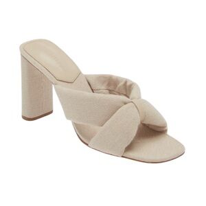 Schutz Heeled Fairy High Slide Linen Sandal Oyster Cream Light Tan Size 8.5B NIB